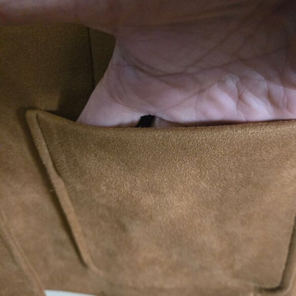 T Tahari Faux Suede Blazer Jacket Camel One Button Pockets Trending Size M - Picture 5 of 6